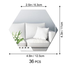 36PCS Removable Acrylic Mirror Wall Decals Sliver Hexagon Wall Stickers DIY 3D Self-Adhesive Hexagonal Mirrors Tiles Home Wall Art Decor for Bedroom Living Room Bathroom Sitting Room Decoration