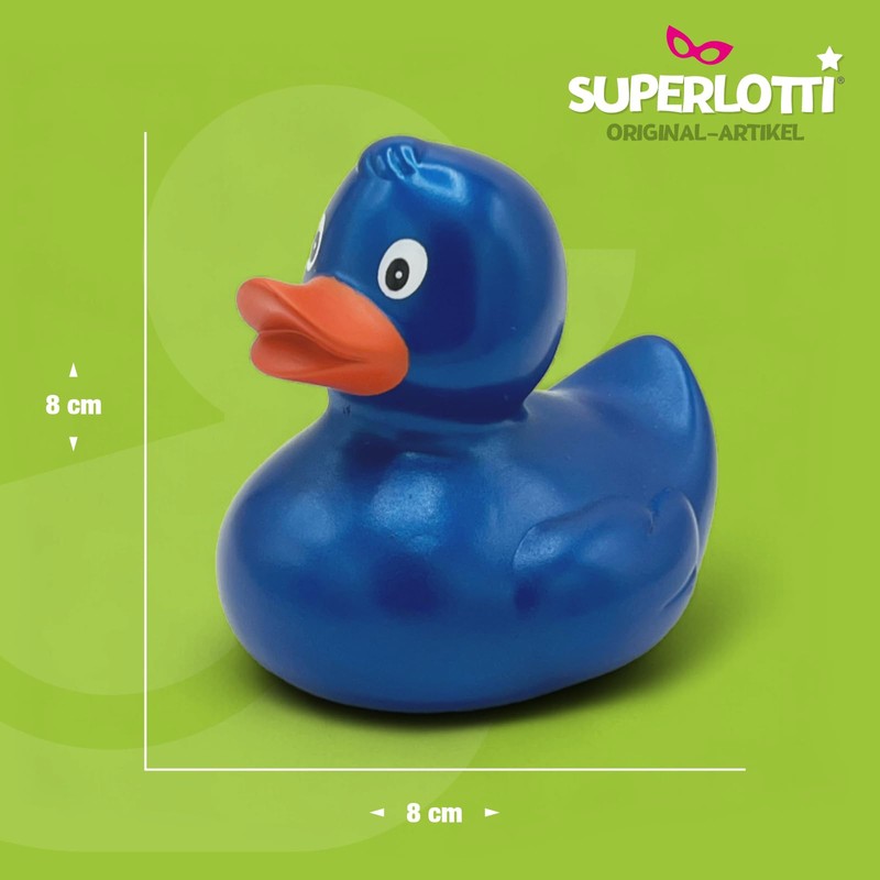SUPERLOTTI Squeaky duck Renate blue metallic, an original bath duck,