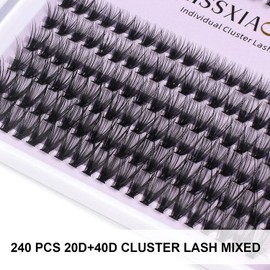 Cluster Eyelash Extensions Kit, DIY Lashes Extension Kit with Lash Bond & Seal and Applicator, 240 Pcs 20D+40D 9-14mm 0.07D Curl Mixed Cluster Lashes Starter Kit at Home (9-14mm, Kit B)