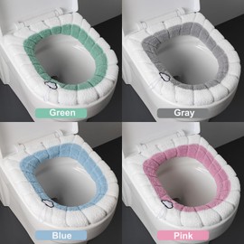 Queerelele Pack of 4 Toilet Seat Cover Pads Toilet Seat Covers Toilet Seat Cushion Plush Toilet Seat Covers Washable Toilet Seat Cushion for Bathroom Closestool Mat Seat Case Toilet Lid Cover