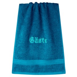 Lashuma Hand Towel Embroidered with Guests Blue - Petrol, Linz Terry Towelling Hand Towels Small 30 x 50 cm