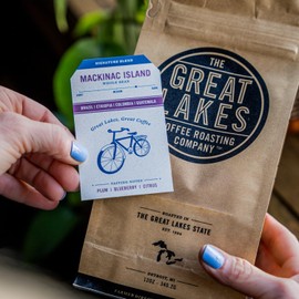 Great Lakes Medium/Dark Roast Whole Bean Coffee, Mackinac Island Signature Blend, Farmer Direct Sourced from Brazil, Columbia, Ethiopia, and Guatemala, 12 Ounces