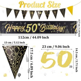 22 Pcs 50th Birthday Decorations, Black Gold 50th Birthday Banners 12 Inches 50th Birthday Balloons for Women and Men 50th Party Decorations