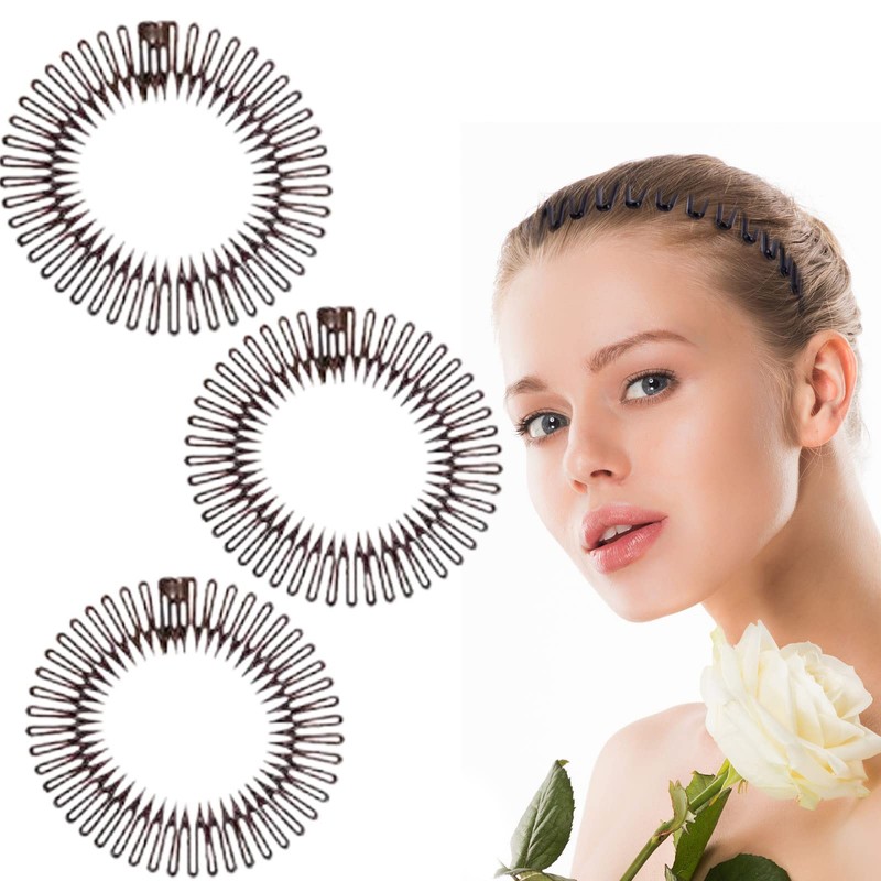 TUICARE 3Pieces Flexible Plastic Circular Stretch Hair Combs, Headband Hairband
