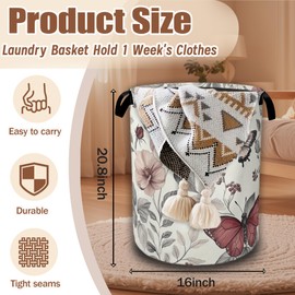 Butterfly Botanical Plant Flower Laundry Basket,Waterproof Foldable Laundry Hamper,Dirty Clothes Basket, Linen Bin Storage Organizer Collection 16" x 20.8"
