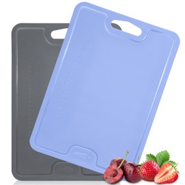 Chopping Board Set of 2 | Double-Sided TPU Flexible Chopping Boards with Scale and Handle | Colored Rollable Large Cutting Board with Juice Groove | Non Slip Dishwasher Safe | Blue and Grey | 35*25cm