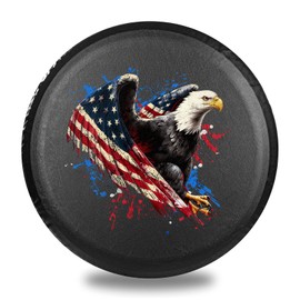 AXULUXAL American Eagle USA Flag Spare Tire Cover Camper Wheel Protectors Weatherproof Universal Wheel Protectors for RV Camper Travel Trailer SUV Truck 15 Inch