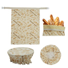 Aphohome Beeswax Bread Bag and Multi - Use Wrap Set, Reusable Linen - Cotton Beeswax Wraps for Sourdough Storage & Food Packaging, 17×13IN Bag & 10IN Cover