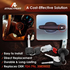 Ignition Switch & Door Lock Cylinder with Keys (with Chip), Compatible with 2007-2013/2014 Chevy GMC Silverado Suburban Avalanche Tahoe Sierra Yukon 1500/2500/3500, Replaces# 924-796, 20825032