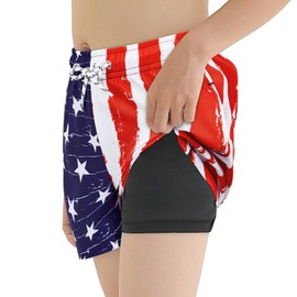 Century Star Boys Swim Trunks with Boxer Brief Liner Boys Swimwear Quick Dry Bathing Suit Toddler Swim Trunks, American Nation Flag, 5-6 Years