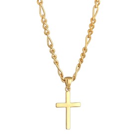 Kuzzoi Men's Necklace Polished with Cross Pendant (21 mm) in Fashionable Design, Figaro Chain for Man and Friend with Religious Cross Made of Gold-Plated 925 Sterling Silver, Length 60 cm (Gold), Gold