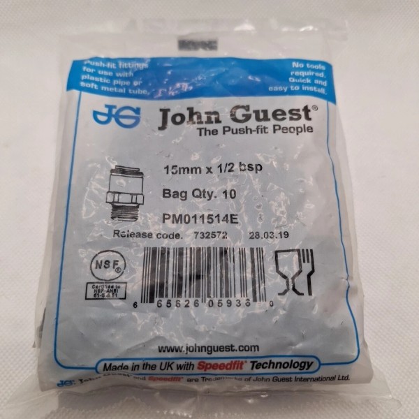 John Guest PM011514E 5 Bags Of 10 Connectors Black Plastic
