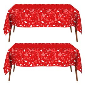 Valentine's Day Tablecloth, 2PCS Disposable Plastic Valentines Tablecloth, 54x108Inch Red Valentine Tablecloth Rectangle Love Heart Table Cover for Valentines Day Wedding Anniversary Party Decorations