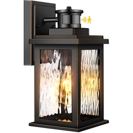 Motion Sensor Outdoor Lights Wall Mount, Dusk to Dawn Exterior Light Fixture ,100% Anti-Rust Aluminum Waterproof Porch Light Outside Wall Lights for House, Black Wall Sconce Lanterns with Water Glass…