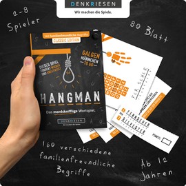 DENKRIESEN - HANGMAN - Classic Edition - "Galgenmännchen TO GO" | Game Block | Party Game | Christmas Gift | Secret Santa Gift | Travel Game | Gift Idea | Puzzle Block - Game for 2 People