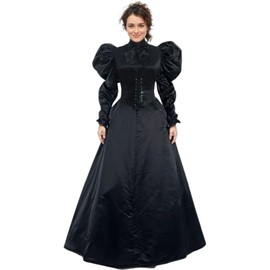 ANDHOM Gothic Victorian Dress Witch Vampire Costume with Rococo Ball Gown Victorian Ghost Styles Black