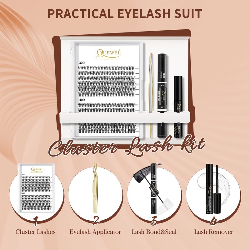 QUEWEL Lash Clusters Kit, 240 Pcs Lash Clusters 30D+40D DIY
