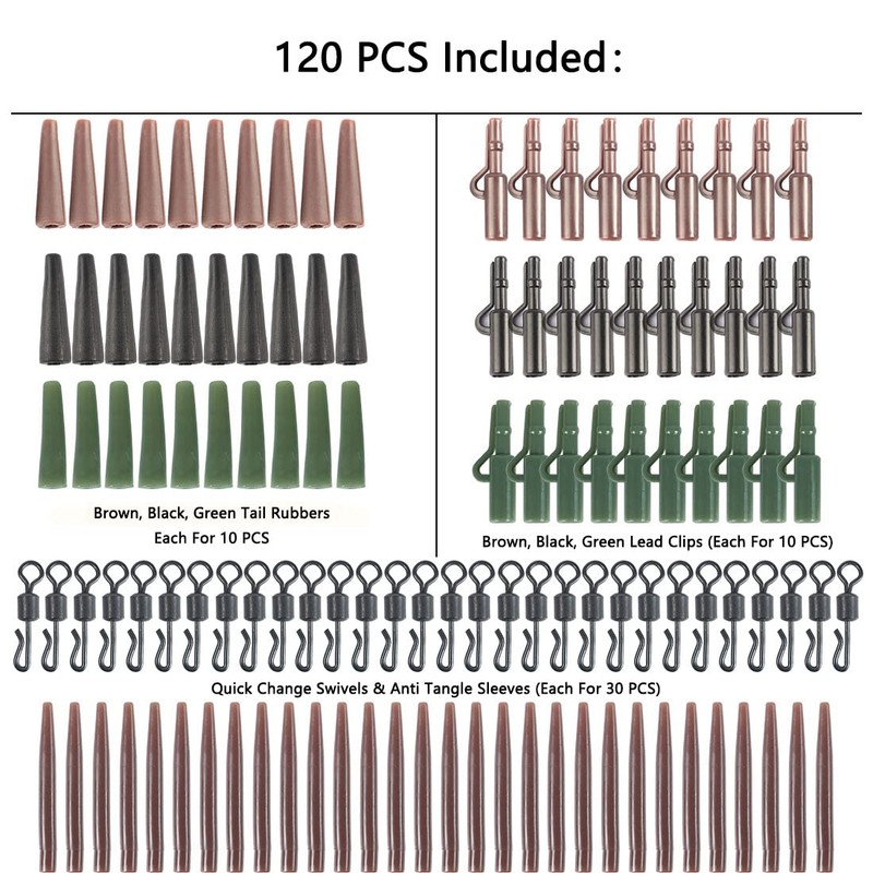120Pcs Carp Fishing Tackle Kit, Safety Lead Clip Tail Cone