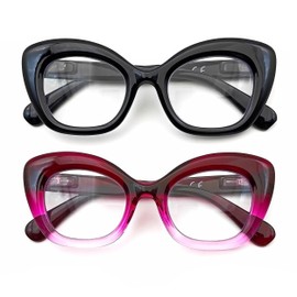 DBEFTLI Cat Eye Reading Glasses for Women 2 Pack Blue Light Blocking Anti Glare Spring Hinge Lightweight Work Travel 3.00