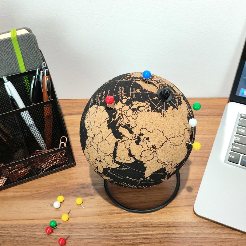 Exerz Cork Globe 14cm Pinnable, English Map, Pins Included, Natural