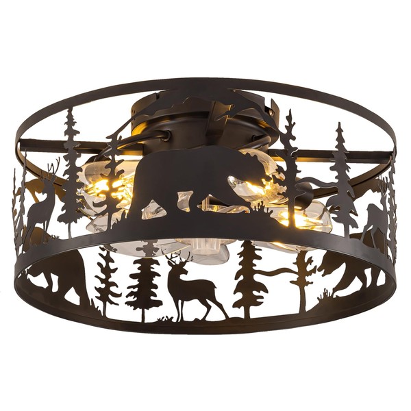 YEDAORL Farmhouse Caged Ceiling Fans with Lights and Remote Control,Rustic