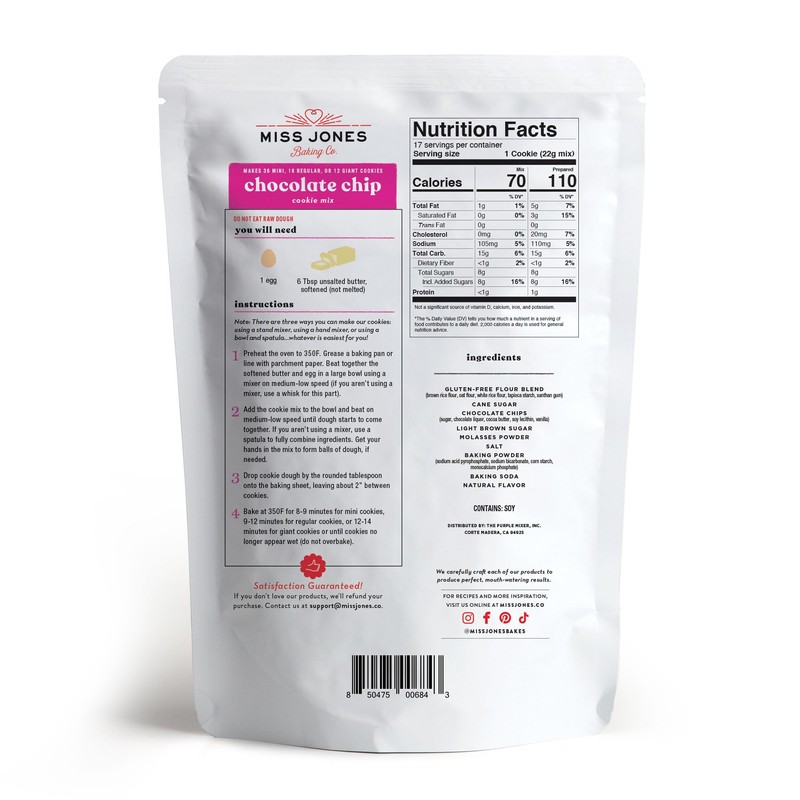 Miss Jones Baking Gluten-Free Chocolate Chip Cookie Mix - More