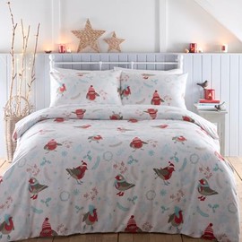 Portfolio Home Robins Birds Festive Multi Single Soft Easy Care Bed Linen Bedding Duvet Cover Quilt Set With Pillow Case
