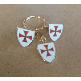 Crusader CUFFLINKS KEYCHAIN SET GOLD-RED Men's Knights Templar Masonic Red Cross