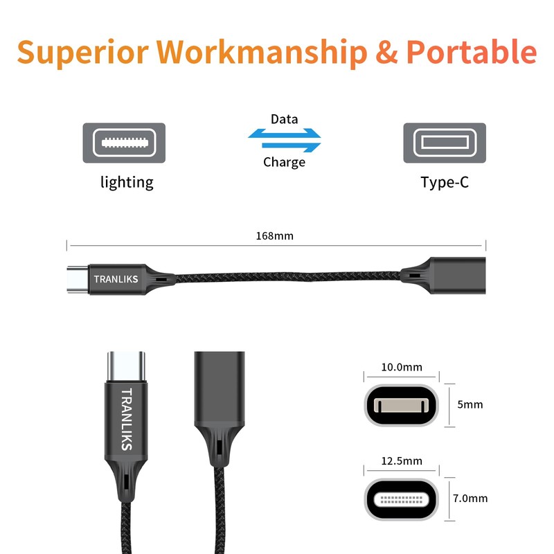 TRANLIKS USB C to Lightning Female Adapters 60W PD Fast