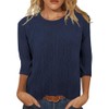 Womens Summer Tops 2024 Fashion 3/4 Sleeve Casual Blouse Navy