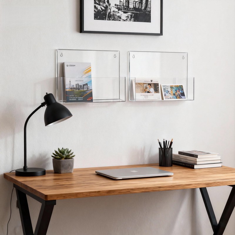 Clear Acrylic Single Pocket Wall Mount File Holders, Self-Adhesive Plastic