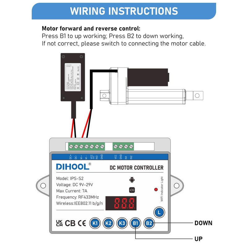 DIHOOL Wireless Remote Control Switch for Linear Technology Actuators, DC
