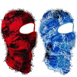 Lifeaider 2 Pack Distressed Balaclava Ski Mask, Full Face Shiesty Mask for Women Men Free Size (Red&Blue)