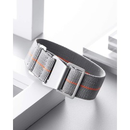 Binlun Elastic NATO Fabric Nylon Watch Strap, Waterproof Replacement Velcro Strap, 18 / 20 /22 mm, Grey-Orange