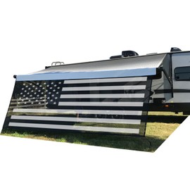 Tentproinc RV Awning Sun Shade Screen 8' X 13' 3'' (American Flag) Black Mesh Sunshade Camper Trailer Awning Shade Screen UV Blocker Completed Kits