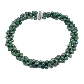 TreasureBay Three-strand chunky Modern Twist Cultured Freshwater Baroque Pearl necklace with a sliding silver clasp (Green)