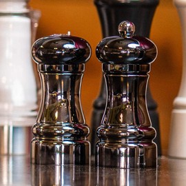 Chef Specialties Midnight Pepper Mill and Salt Shaker Set, 4.25 Inch, Black Chrome