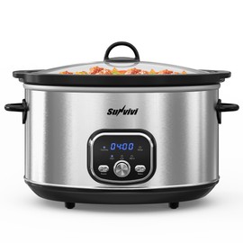 SUNVIVIPRO Programmable Slow Cooker with Delay Function, Portable Multi-Cooker for Family and Gatherings, 8.5 QT Food Warmer with Adjustable Temp, Warmer with Digital Timer, Dishwasher-Safe, Silver