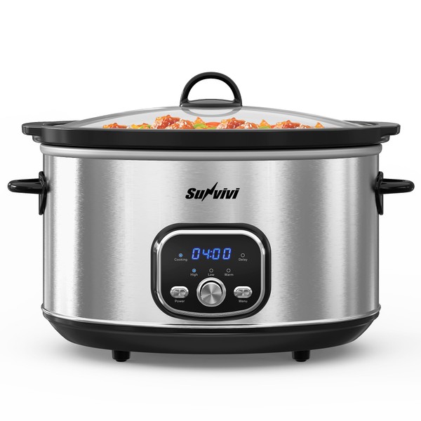 SUNVIVIPRO Programmable Slow Cooker with Delay Function, Portable Multi-Cooker for