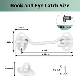 Barn Door Latch Hook and Eye Latch White, 4 Packs 4 Inch Heavy Duty Solid Stainless Steel Barn Door Hook Lock for Barn Doors, Sheds, Wooden Fences, Bathrooms, Doors, Windows (White)