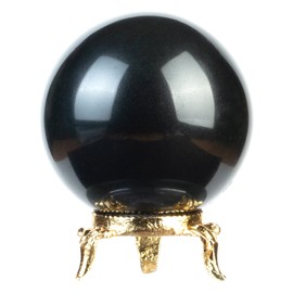 Crocon Crocon 55mm Black Tourmaline Stone sphere Ball with Metal Stand 1400+ Carats Gemstone Ball Healing Sphere Sculpture Figurine for Fengshui Divination Home Decoration Photography Crystal Sphere