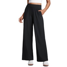 CRZ YOGA Lightweight Drapey Wide Leg Pants for Women 30" Flowy High Waisted Casual Lounge Travel Work Loose Fit Summer Black X-Small