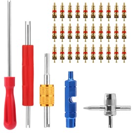 lasuroa Tire Valve Core Tool Kit, Including 5pcs 4 in 1 & Double Single Head Removal Wrench Tool & 30 Copper Valve Core for All Standard Schrader Valves Car Bike RV Truck HVAC AC Repair