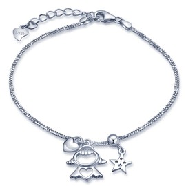 Infinite U Fashion Little Angel Star Heart Womens Link Charm Bracelet 925 Sterling Silver Adjustable Hand Chain Extension, Silver