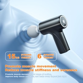 Massage Gun, Portable Muscle Massage Gun with 6 Speeds, Percussion Massager with 4 Heads, Mini Massage Gun for Body, Back, Neck, Shoulder (Black)