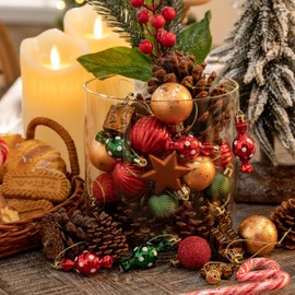 DecorbyHannah 45ct Christmas Ornaments Set, Shatterproof Assorted Mini Red Green Gold Christmas Ornaments for Tree Decorations, Small Decorative Hanging Christmas Ball Ornaments for Home Party Decor