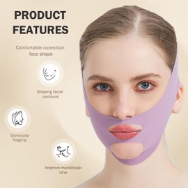 MASIKA Chin Strap for Sleeping，V-Line Mask,，V-Line Lifting Chinstrap，Jaw Exerciser, Reusable Face Strap.Jaw Strap,Jawline Shaper,Double chin strap，Chin lifting strap，Face lifting strap，Purple,M