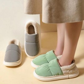 Pastel Waterproof Fur Slippers for School, Hospital, Office - Padded Home Shoes Home Shoes (Pink Women's L)