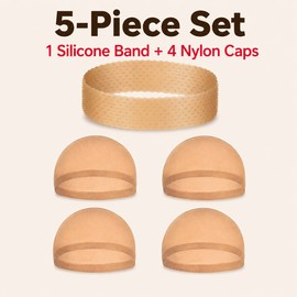 Wig Caps for Women - 5 Piece Non-Slip Silicone Grip and Stretchy Nylon Caps for Daily Wig Wear