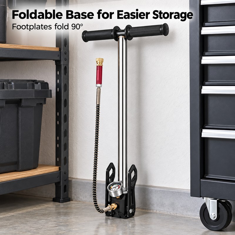 4500 PSI 3-Stage High Pressure Hand Pump with Gauge, 19.7